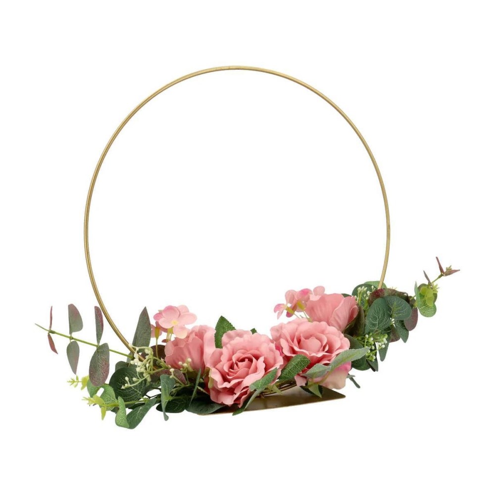 DECOR METAT TONDO GRANDE CON BASE E FIORI D30 ROSA ANTICO